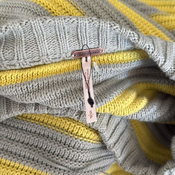 NWOT Free People Links Pullover Sweater Slouchy Knit Chunky Striped Yellow Gray - Picture 9 of 11
